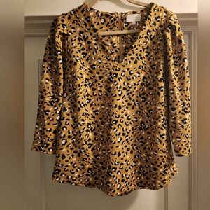 NWOT Melloday V-Neck 3/4 Sleeve Chertah Print Blouse Size L